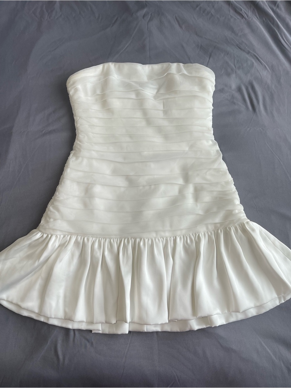 Astr Strapless White Ruffle-Hem Mini Dress